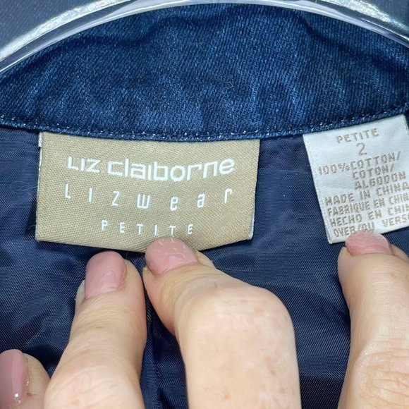 NWOT Vintage LIZ CLAIBORNE Lizwear Women 2 Petite Blue Denim Lined Jacket Blazer - Picture 4 of 13